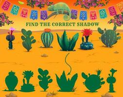 vind correct schaduw van Mexicaans cactus, kinderen spel vector