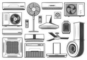 conditioning en lucht ventilatie huishoudelijke apparaten pictogrammen vector
