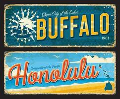 buffel, Honolulu Amerikaans steden reizen borden vector