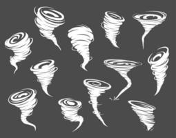 tornado, storm, wervelwind en cycloon twisters vector