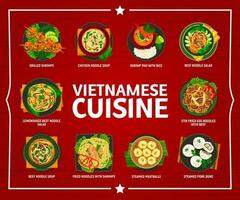 Vietnamees keuken menu, Aziatisch restaurant voedsel vector