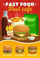 snel voedsel hamburgers menu maaltijden vector