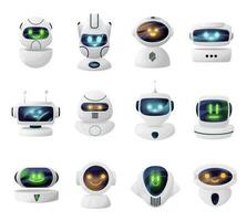robots, androïden hoofden met gezichten Aan scherm vector