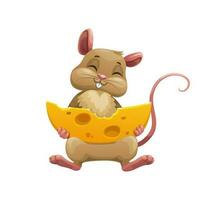 gelukkig tekenfilm muis met kaas, schattig vector Rat