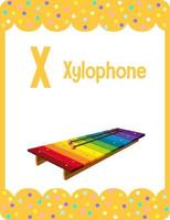 alfabet flashcard met letter x voor xylofoon vector