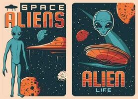 buitenaardse wezens en ufo ruimteschepen vector retro posters