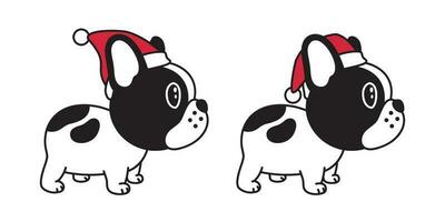 hond vector Frans bulldog Kerstmis de kerstman claus Kerstmis hoed sjaal tekenfilm karakter icoon logo illustratie zwart