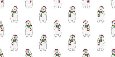 beer naadloos patroon vector beer polair Kerstmis geschenk de kerstman hoed tekenfilm sjaal geïsoleerd tegel achtergrond behang illustratie