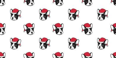 hond naadloos patroon Kerstmis vector Frans bulldog de kerstman claus Kerstmis hoed sjaal tekenfilm illustratie geïsoleerd tegel achtergrond herhaling behang
