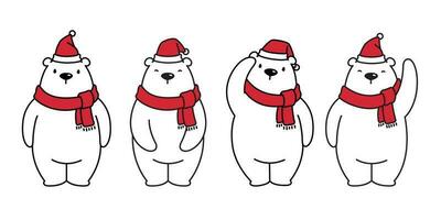 beer vector polair beer Kerstmis Kerstmis de kerstman claus hoed sjaal karakter tekenfilm icoon logo illustratie wit