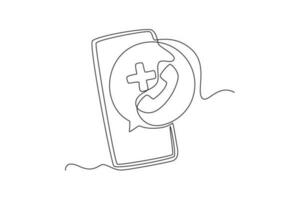 single een lijn tekening Sos noodgeval telefoontje in de smartphone. Sos concept. doorlopend lijn trek ontwerp grafisch vector illustratie.