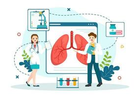 longarts vector illustratie met dokter pulmonologie, longen ademhalings systeem examen en behandeling in vlak tekenfilm hand- getrokken Sjablonen