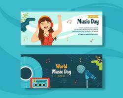 wereld muziek- dag horizontaal banier tekenfilm hand- getrokken Sjablonen achtergrond illustratie vector