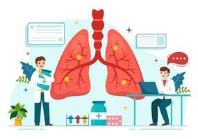 longarts vector illustratie met dokter pulmonologie, longen ademhalings systeem examen en behandeling in vlak tekenfilm hand- getrokken Sjablonen