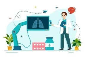 longarts vector illustratie met dokter pulmonologie, longen ademhalings systeem examen en behandeling in vlak tekenfilm hand- getrokken Sjablonen