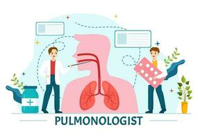 longarts vector illustratie met dokter pulmonologie, longen ademhalings systeem examen en behandeling in vlak tekenfilm hand- getrokken Sjablonen