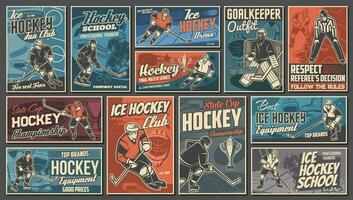 ijs hockey spelers, sport spel wijnoogst banners vector