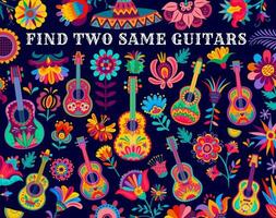 vind twee dezelfde Mexicaans gitaren, kinderen spel raadsel vector