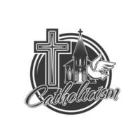 katholicisme religie kerk icoon met duif, kruis vector
