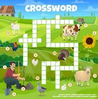 kruiswoordraadsel puzzel spel werkblad met boerderij dieren vector