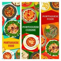 Portugees voedsel borden, keuken maaltijd vector banier