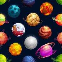 tekenfilm futuristische planeten, sterren naadloos patroon vector