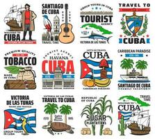 Cuba attracties, Havana vakantie tours pictogrammen vector