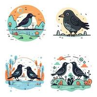 schattig kraai vogel reeks verzameling kawaii tekenfilm illustratie vector