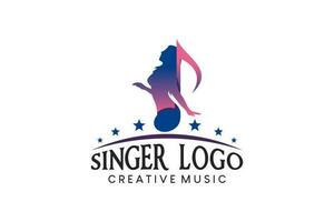het zingen vrouw silhouet ontwerp gecombineerd met toon icoon voor zanger logo en vrouw stem vector