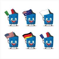 nieuw blauw markeerstift tekenfilm karakter brengen de vlaggen van divers landen vector
