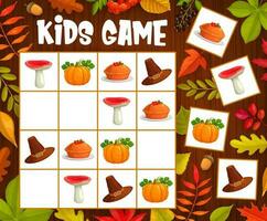 kinderen sudoku spel met dankzegging herfst voorwerpen vector