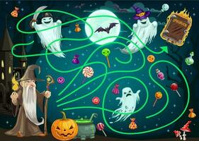 kinderen zoeken pad spel met halloween geesten vector