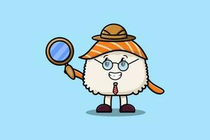 schattig tekenfilm karakter sushi detective zoeken vector