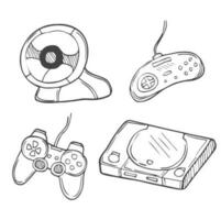 reeks van video spellen tekening. gamepad en video spel accessoires vector