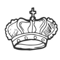 hand- getrokken vector kroon. luxe kronen schetsen, koningin of koning kroning tekening en majestueus prinses tiara. monarchen koningin diadeem. geïsoleerd wijnoogst illustratie symbool.