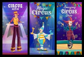 groot top circus clown, mime en acrobaat banners vector