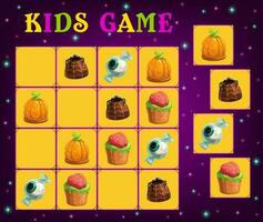 sudoku spel voor kind sjabloon met halloween snoepgoed vector