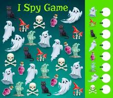 kinderen halloween ik spion spel met spookachtig karakter vector