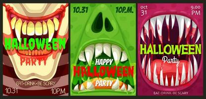 halloween partij vector flyers met monster monden