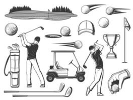 golfspeler met club, golf sport vector items reeks