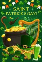 Iers elf van Ierse folklore goud, groen klaver. Patrick dag vector
