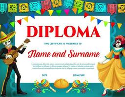 Mexicaans dia de los Muertos diploma, certificaat vector