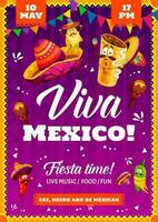 Mexicaans partij folder met snel voedsel tekens vector