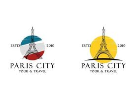 Parijs toerist attractie logo ontwerp. Parijs eiffel toren reizen mijlpaal vector ontwerp. Parijs beroemd plaatsen logotype