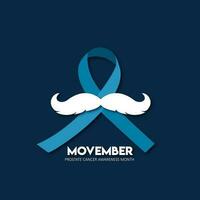 prostaat kanker lint met snor Aan blauw achtergrond voor movember bewustzijn maand concept. vector