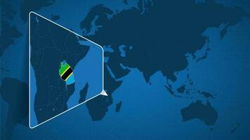 plaats van Tanzania Aan de wereld kaart met vergroot kaart van Tanzania met vlag. vector