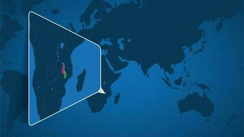 plaats van Malawi Aan de wereld kaart met vergroot kaart van Malawi met vlag. vector