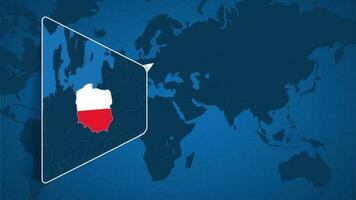 plaats van Polen Aan de wereld kaart met vergroot kaart van Polen met vlag. vector