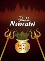 shubh navratri realistische kalash en gouden trishul vector