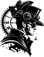 steampunk - zwart en wit geïsoleerd icoon - vector illustratie